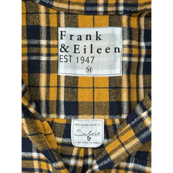 NWOT Frank & Eileen SILVIO Untuckable Button-Up Shirt Yellow Navy Plaid Medium - Picture 4 of 6